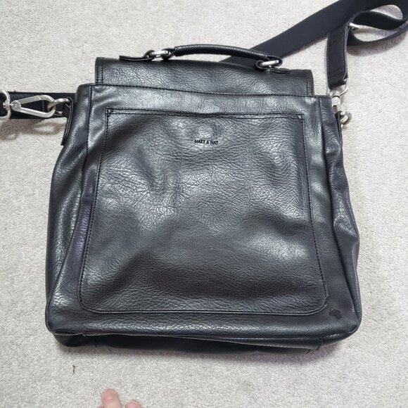 MATT & NAT Narrow Messenger Bag Briefcase Vegan Leather Press Lock Buckle Black - Picture 3 of 16